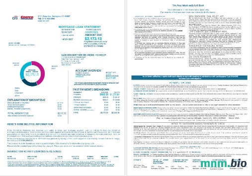 USA Costco Anywhere Visa Card by Citi Bank wyciąg z kredytu hipotecznego w formatach Word i PDF, 4 strony